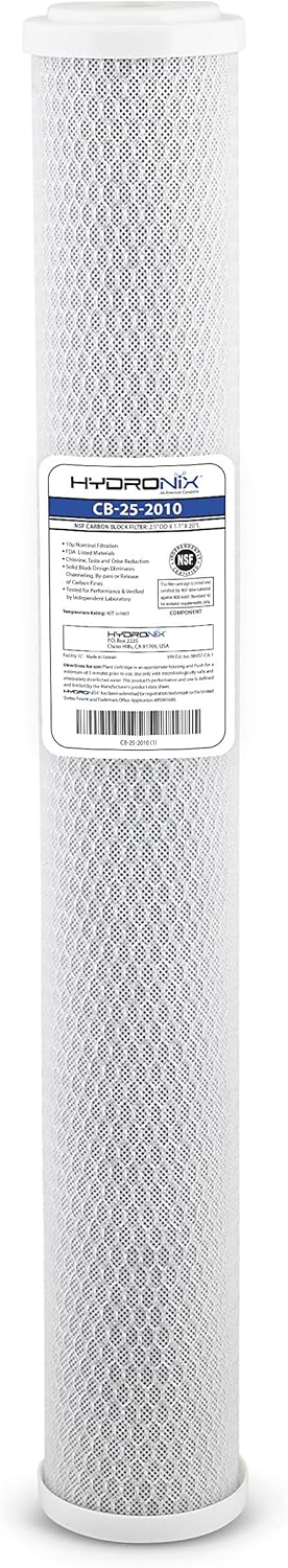 Filtro cartucho Hydronix, carbón activado tipo block, 2.5×20″, 10 micras.