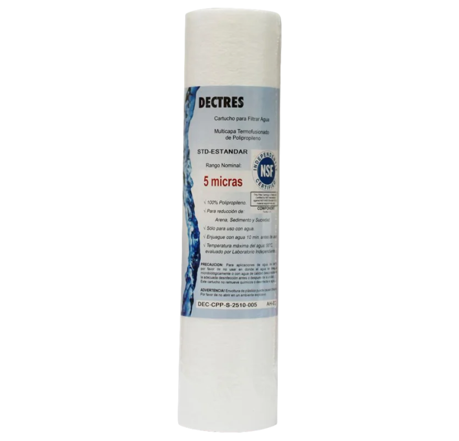 Filtro cartucho Dectres, polipropileno termofusionado, 4.3×20″, desde 1 hasta 100 micras.