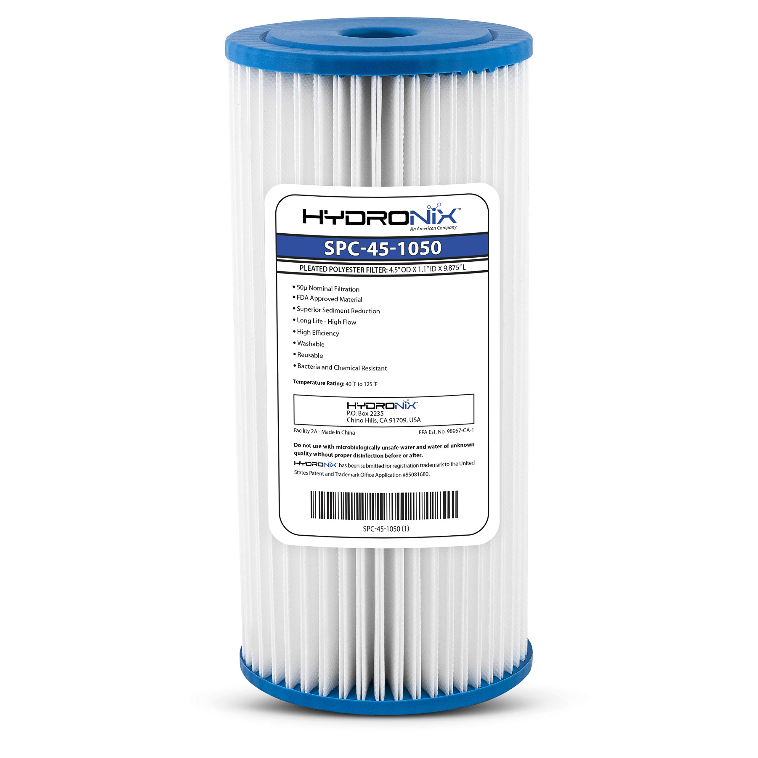 Filtro cartucho Hydronix, polipropileno plisado, 4.5×10″, desde 1 hasta 50 micras.